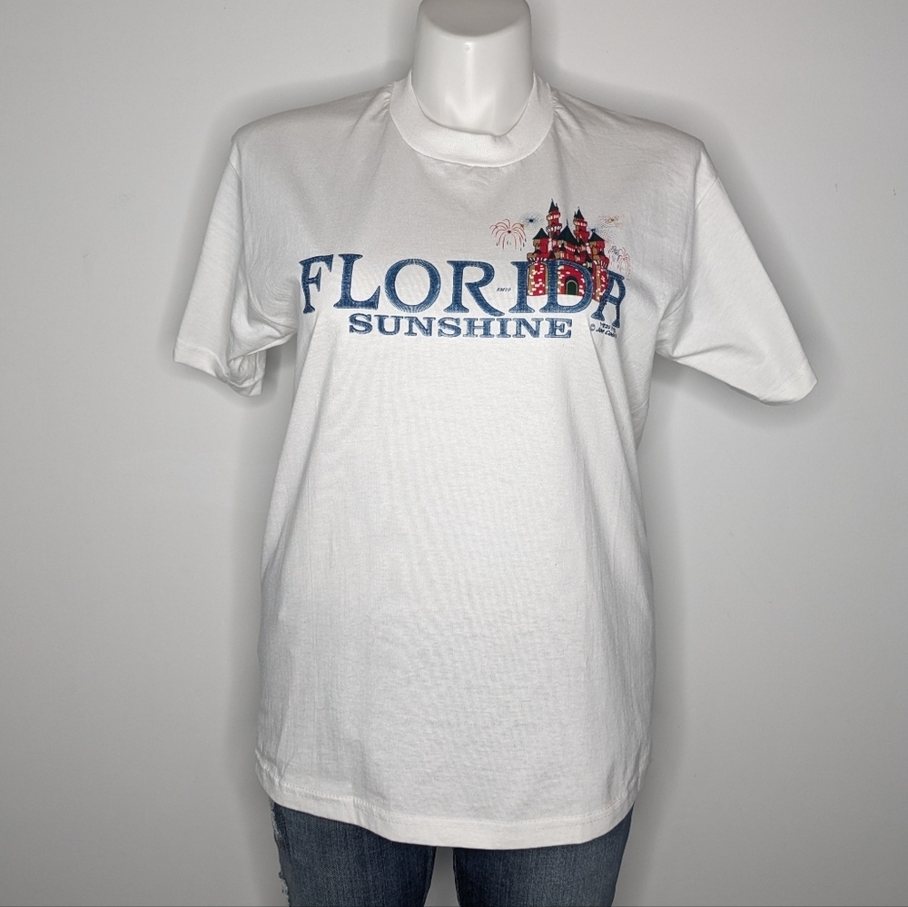 Vintage White Blue Florida Disney Castle Joe Cool Short Sleeve T-shirt L